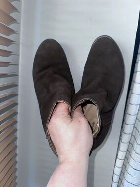 Lands End Women’s Harris High Heel Ankle Bootie Side Zip Brown Suede 9.5